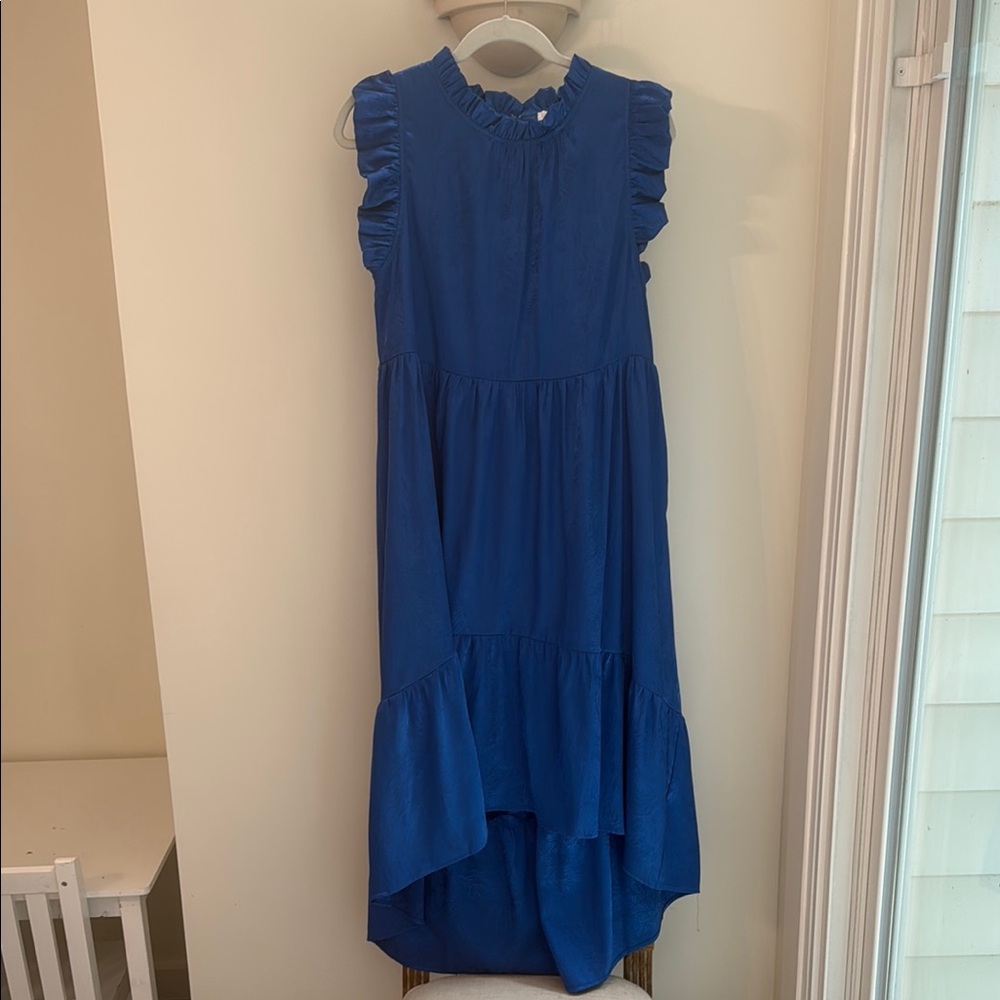 Blue Ruffled Sleeveless Dress